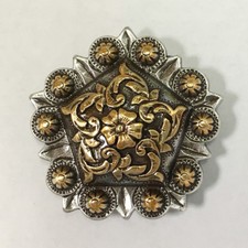 WESTERN HORSE SADDLE TACK ANTIQUE GOLD FLORAL ENGRAVED PENTAGON CONCHO screwback