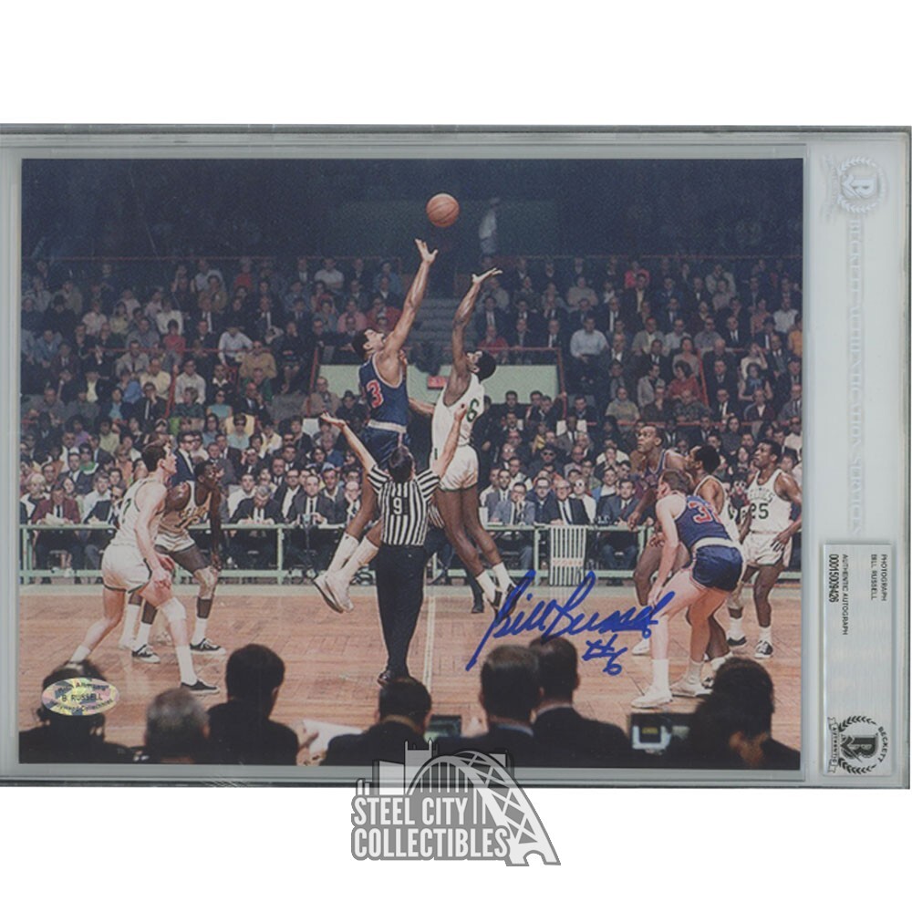 Bill Russell Autographed Signed Boston 8x10 Photo Tip-Off W/ #6 Inscription (Blue Ink)- BAS 