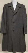 Vintage Wright's by Curlee Clothes Gray Long Overcoat Windowpane Men's 3 Button