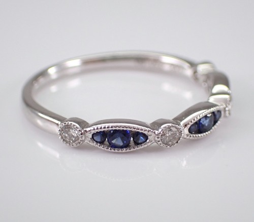 18K White Gold Sapphire and Diamond Wedding Ring Anniversary Band Jewelry Gift - Picture 5 of 7