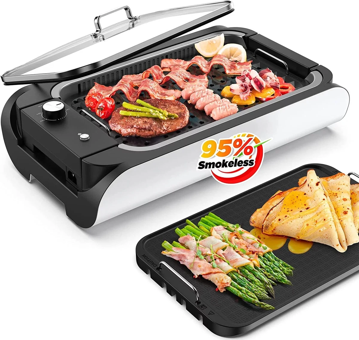 CalmDo Electric Grill, Smokeless Indoor Grill with Tempered Glass