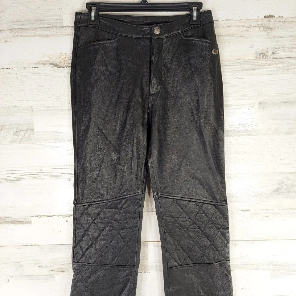 PANTALONES DE CUERO NEGROS HARLEY DAVIDSON VINTAGE PARA MUJER TALLA 34/6 ENTREPIERNA 31 en muy buena condición Foto 4 de 4