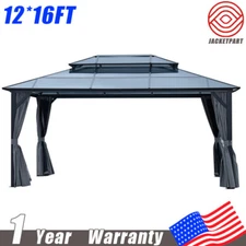 12ft x 16ft Gazebo Polycarbonate Double Roof Canopy Pergola Permanent Pavilion