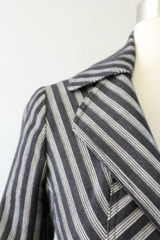 Eva Franco Womens Black White Striped Cuffed Sleeve Blazer Jacket Size 0 - Image 2 of 4