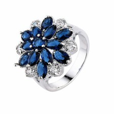 925 Sterling Silver Blue Rhinestone White Topaz Wedding Engagement Ring Size 9