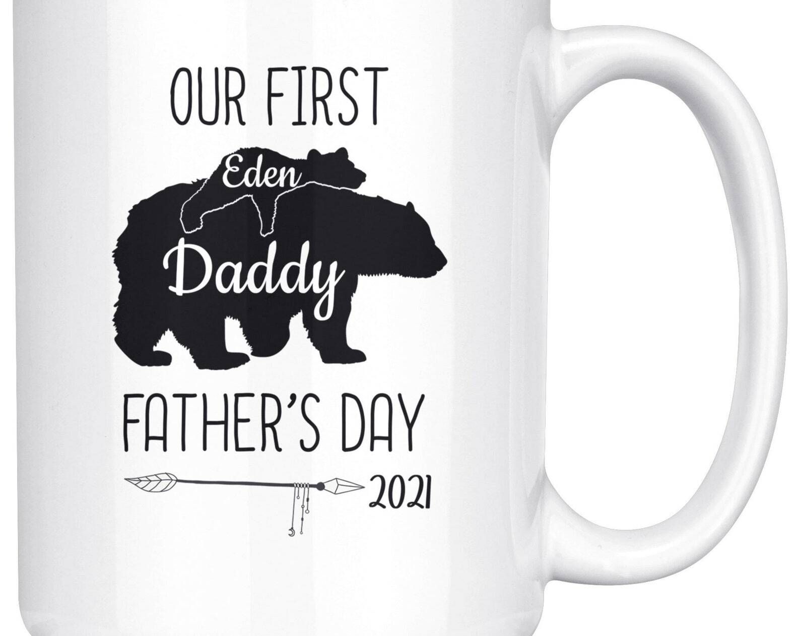 Personalized Our First Fathers Day Mug Gift For Dad Custom Names For Papa Bear