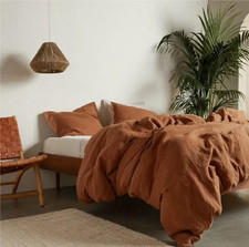 Terracotta Linen Duvet Cover Rust Bedding King Queen Full Duvet Cover Set