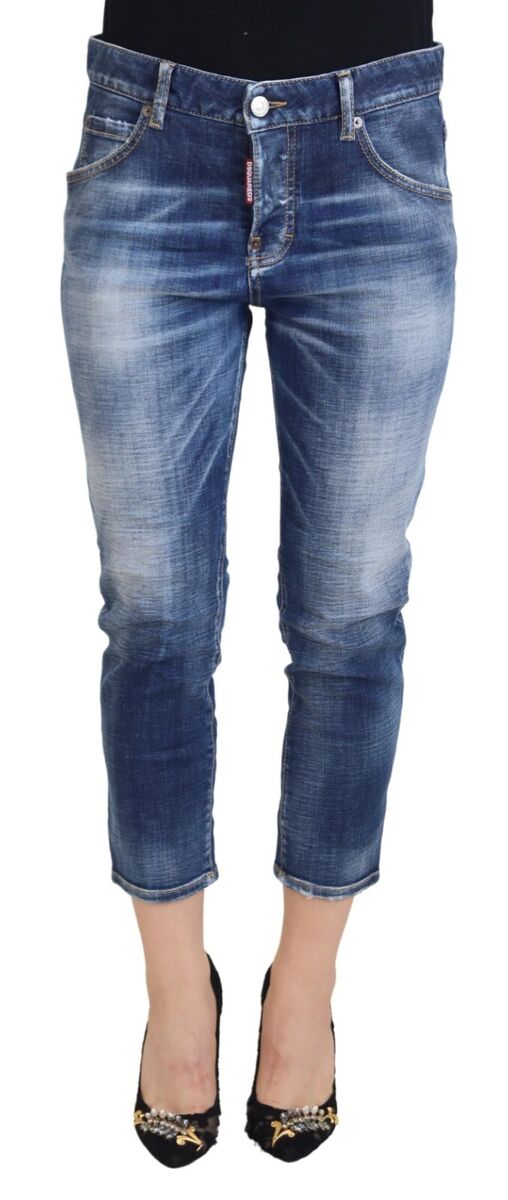 DSQUARED2 Jeans Cool Girl Blue Cotton Mid Waist Cropped DSQUARED2 Jeans Cool Girl Blue Cotton Mid Waist Cropped