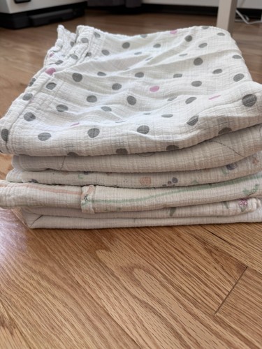 Lot 5 Muslin Swaddle Blankets Girl Floral Dots Aden + Anais