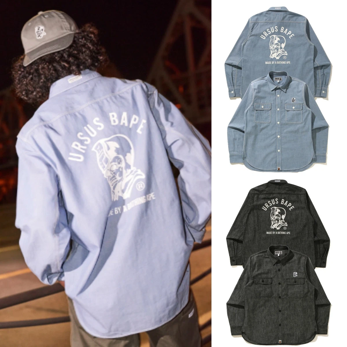 A BATHING APE Men's URSUS CHAMBRAY RELAXED SHIRT 2colors