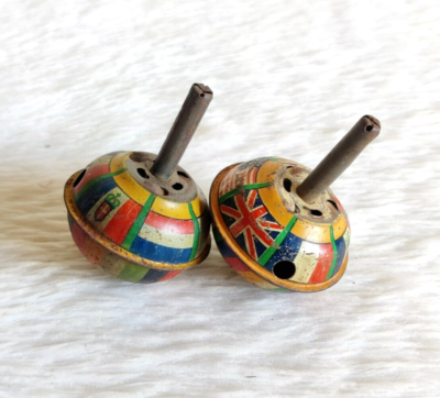 Vintage Round Multi Color Spinning Top Tin Toy Old Japan