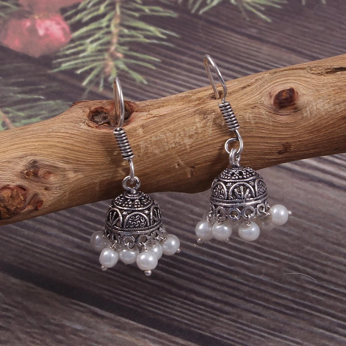 White pearl hotsell earrings jhumka