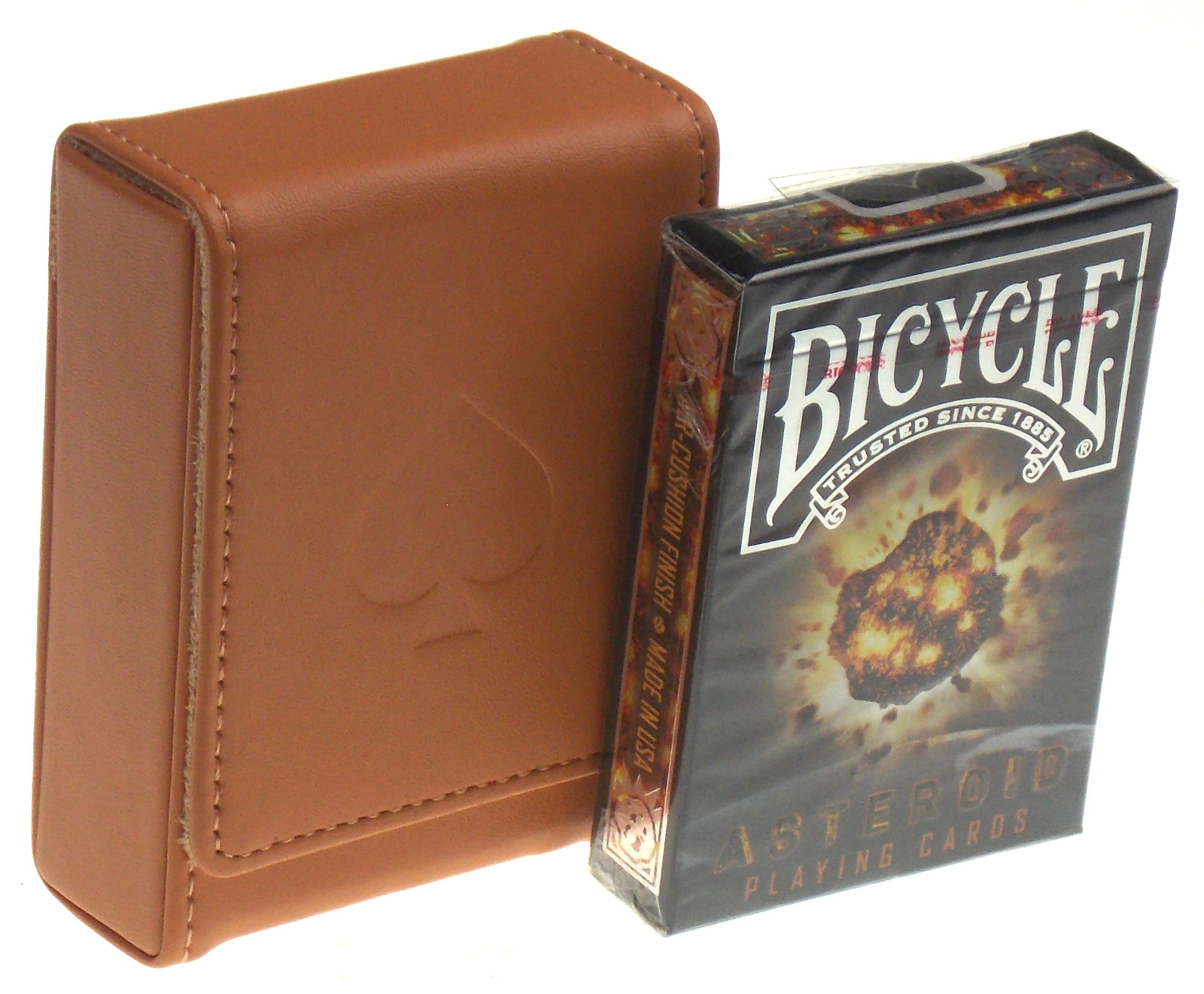 Asteroid Playing Cards Tan Brown Leather Storage Case Travel Xmas Gift