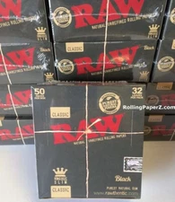 RAW BLACK Classic KING SIZE SLIM Rolling Papers, 50 Packs/Sealed Box RAWTHENTIC