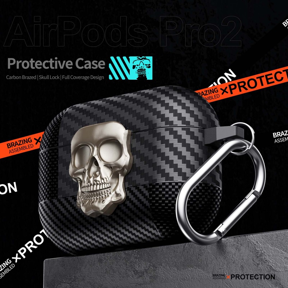 Cool Skeleton Slim Durable Case with Keychain for Apple AirPods 4/3/2/1 Pro 1/2