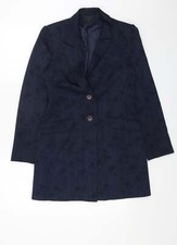 DP Womens Blue Geometric Pea Coat Size 8 Button