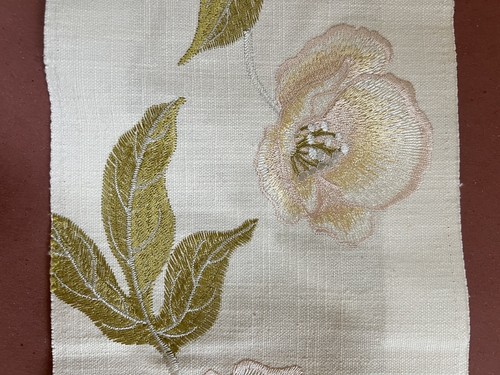 Embroidered Flower Floral Designer Fabric SampleLite Pale Pink /Blush - Picture 4 of 6