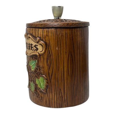 60s〜70s アメリカアンティーク　トレジャークラフト壷　USA製ヴィンテージ Vintage Treasure Craft Cookie Jar Faux Wood Grain Green Blue Apple
