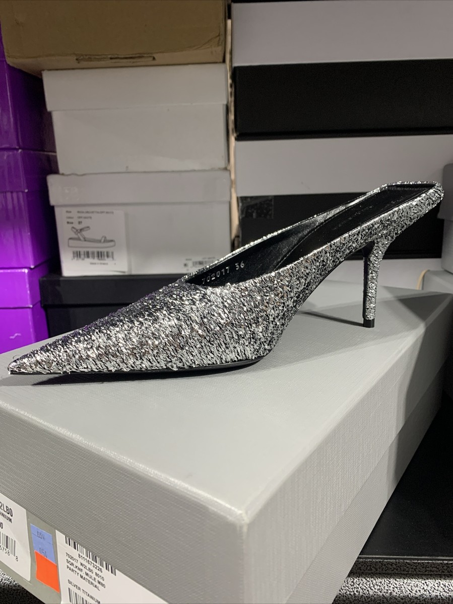 BALENCIAGA Womens Silver Knife Toe Stiletto Slip On Heeled
