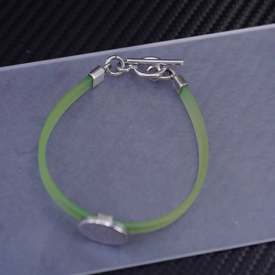 6.75”, southwestern sterling silver 925 lime rubber bangle, monogram bracelet - Image 4 of 4