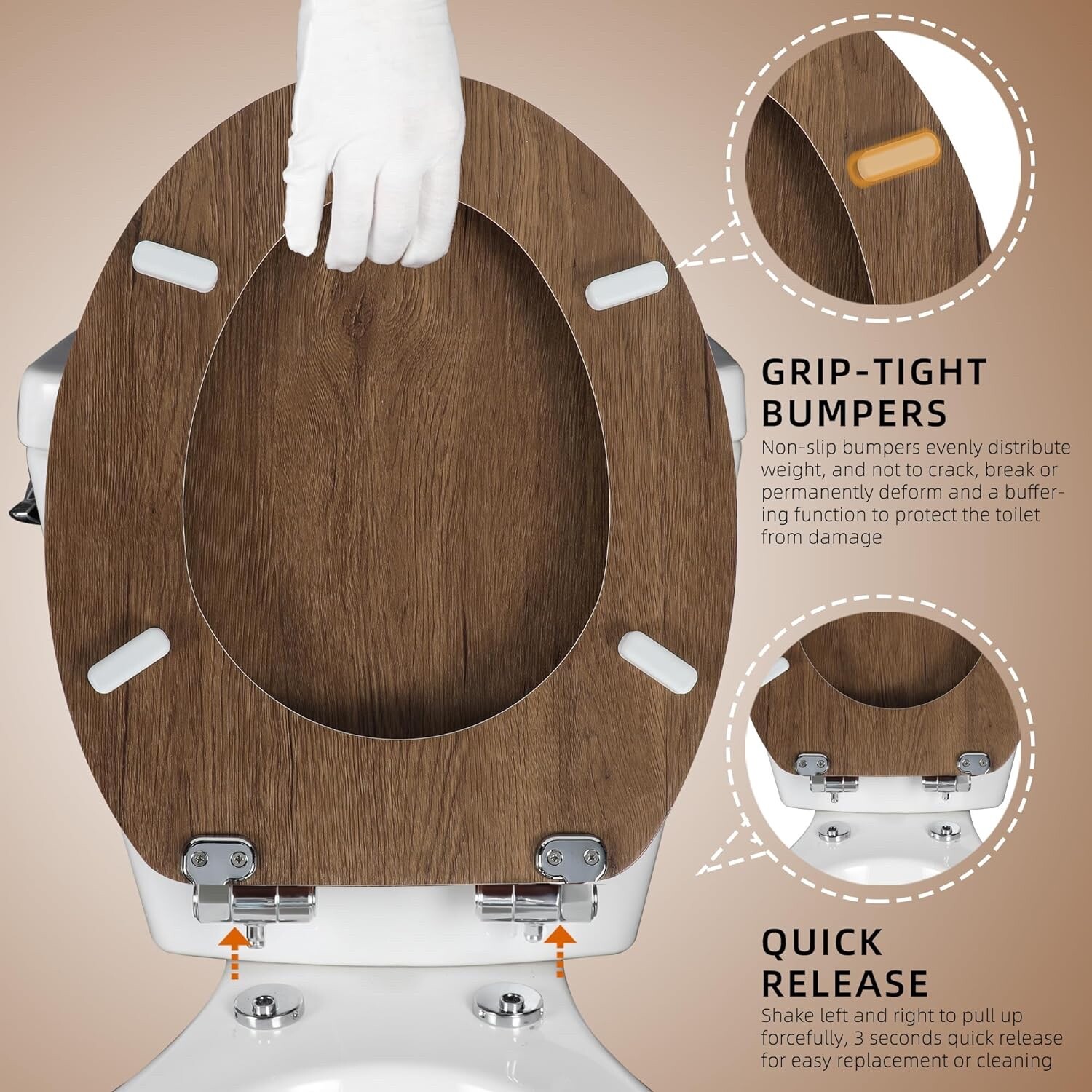 Angel Shield Wooden Slow Close Quick Release Toilet Seat (Natural Oak