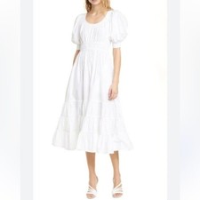 $495 NWOT Ulla Johnson Juniper Puff Sleeve Cotton White Midi Dress Size 4