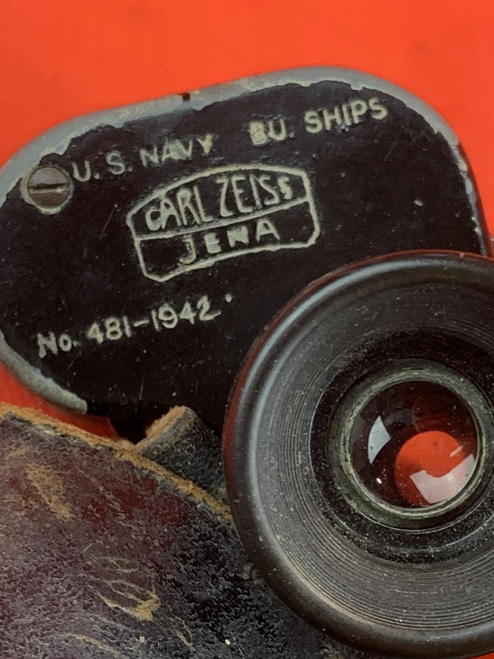 Binoculares Carl Zeiss originales de la Segunda Guerra Mundial estuche de cuero de la Marina de los Estados Unidos USN Foto 3 de 4