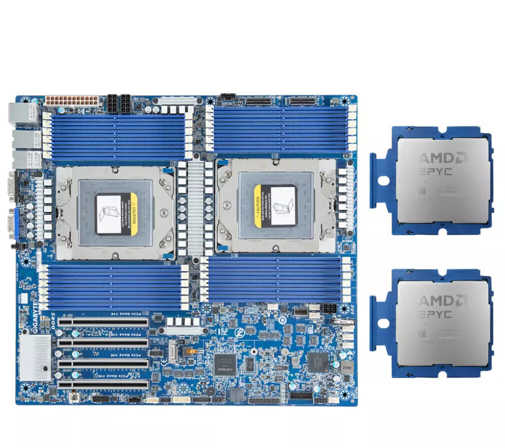 Gigabyte MZ73-LM2 SP5 Motherboard With 2x AMD EPYC 9965 192 Cores