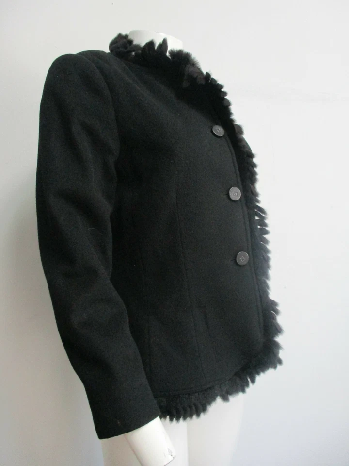 Chaqueta blazer FENDI negra lana-alpaca piel almizclera flecos talla 44/10 Foto 2 de 4