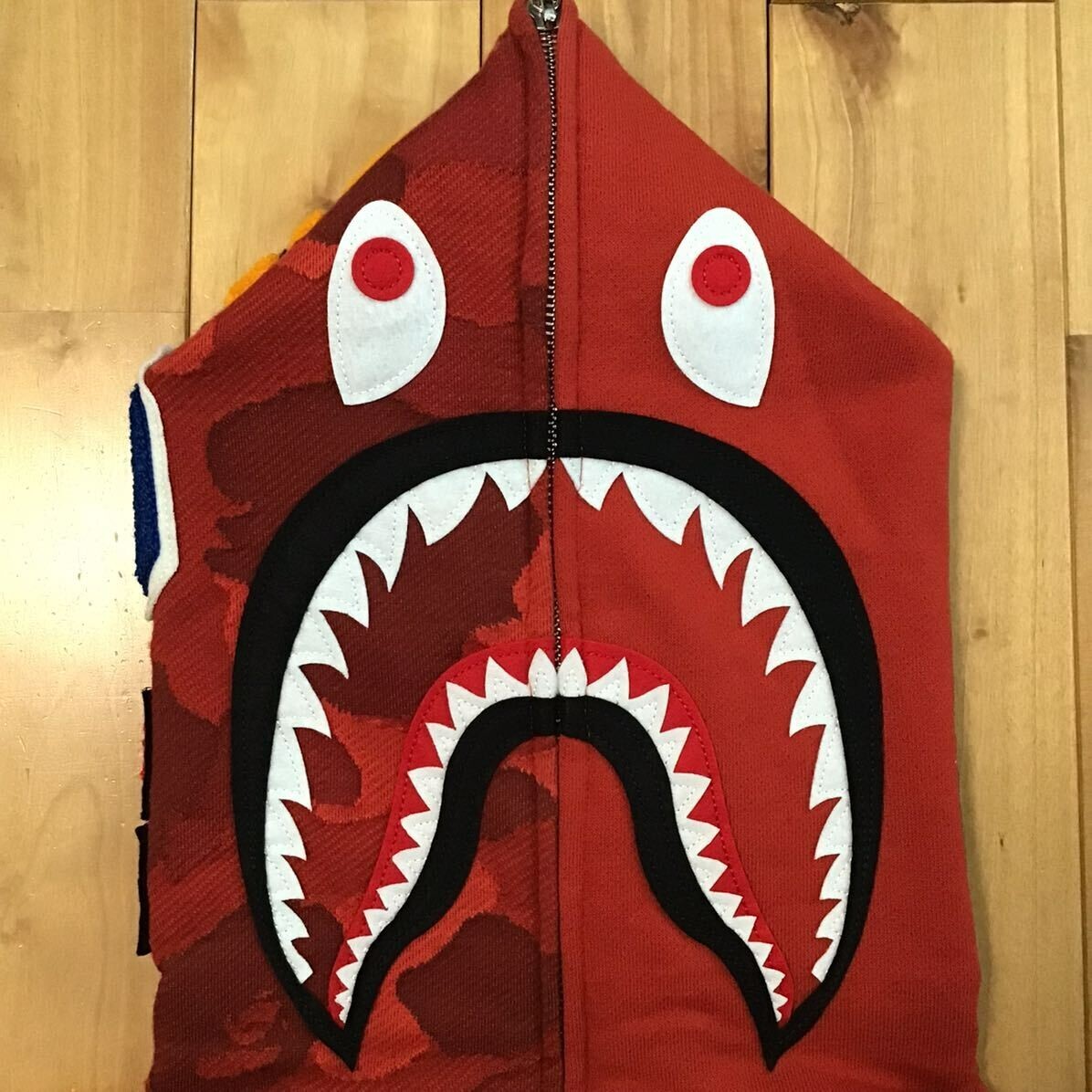 BAPE Jacquard Red camo shark full zip hoodie A Bathing Ape Size M