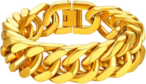 Bracelets for Men Cuban Link Chain Bracelets Gift for Friends Stainless Steel/Go