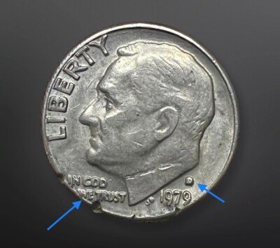 1979 ONCE IN A BLUE MOON -  MINT MARK'S ROOSEVELT DIME DIE Rim Cud