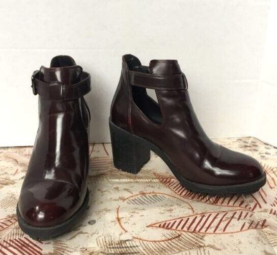 SAOLA Stivali Zara lucidi bordeaux taglio grosso fibbia suola a strappo plateau 8 Fairy Grunge