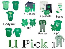 St Patricks Day 1st Outfit Holiday Bodysuit Shirt Pants Creeper Baby Bib CLOVER