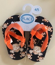 Children's Place Infant Toddler Boys 4-5 Sandals Navy Orange Skull Flip Flops