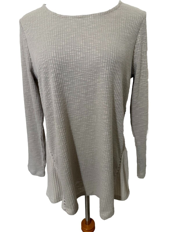 Women's Size Large STYLE & CO Decorative Stitched Side Panels Tunic Top Taupe
