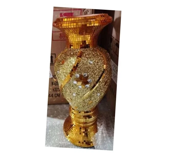 Stunning Golden Vase Crushed Diamond Ceramic Home Decor Sparkly Ornament 40cm