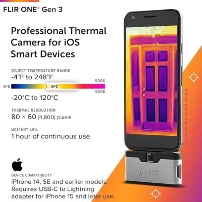 FLIR ONE Gen3 4800 Pixel Thermal Imaging Camera for iOS iPhone 