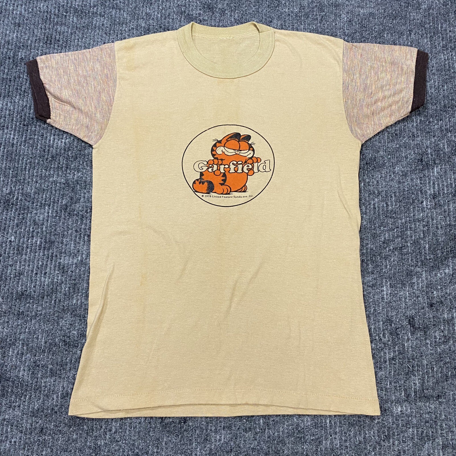 Vintage 70s 80s Garfield Rainbow Ringer Tee Original 1978 Print Mens S/M