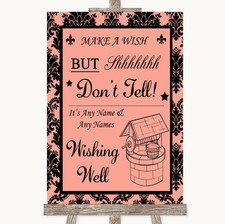 Coral Damask Wishing Well Message Personalised Wedding Sign