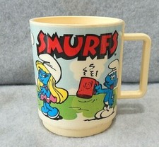 Vintage 1980 Smurf Smurfs Mug Plastic Cup Made In USA By DEKA 3.5โ With Handle