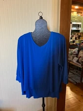 SUSAN GRAVER ~Royal Blue~3/4 SLV~Oversized~Layered Slinky Liquid Knit Top~SZ~XLP