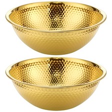 Acellegic 2 Pack Gold Hammered Stainless Steel Salad Bowls 13"x4.3" Round Mix...