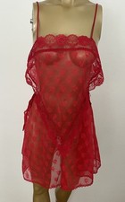 Vintage Lorraine Women's M 100 Nylon Red Sheer Lingerie Short Gown Nightgown
