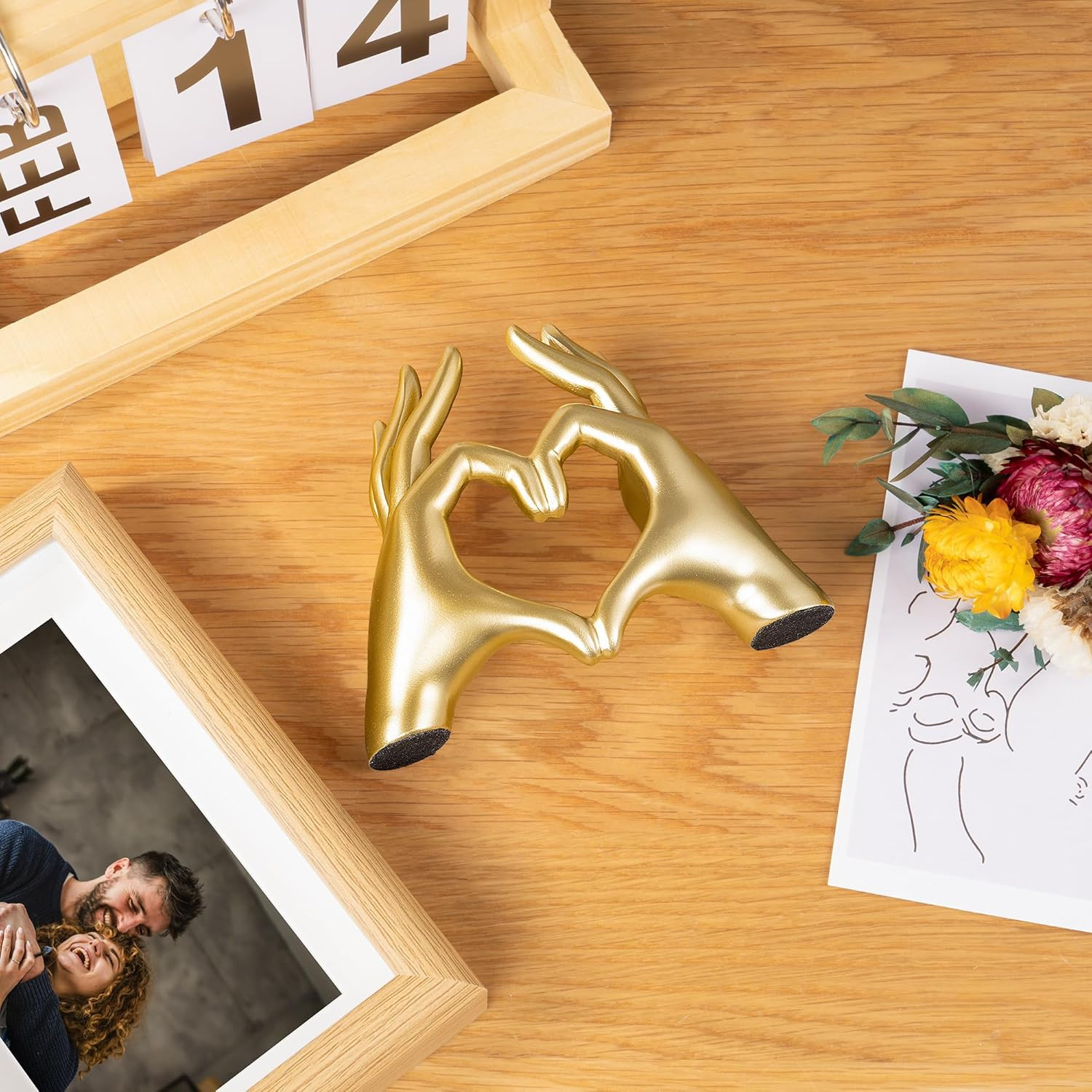 Gold Decor Living Room - Small Shelf Decor Aesthetic - Heart Hands Sculpture - T