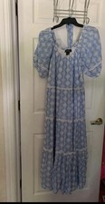 Karen Kane Tiered Midi Prairie Style Dress Blue White Eyelet  Lace Nwt M