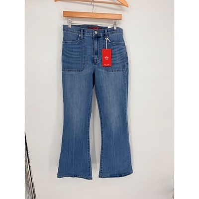 Lucky Brand Stevie High Rise Flare Jeans 10/30 Blue Patch Pocket Boho Retro 70s