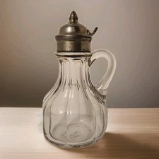 Heisley? Victorian Syrup Molasses pot pitcher Glass w/ Pewter lid