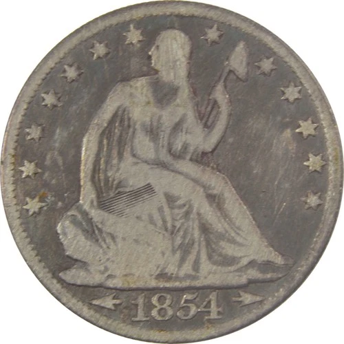 1854 Seated Liberty Silver Half Dollar VG Details 50c Coin SKU:I25218