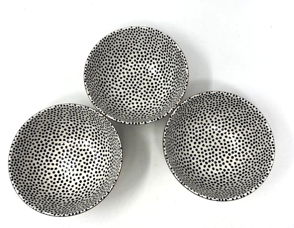 Conjunto de 3 tigelas de cereais coleção tomilho e pontos de mesa aro ouro branco preto - Imagem 3 de 4